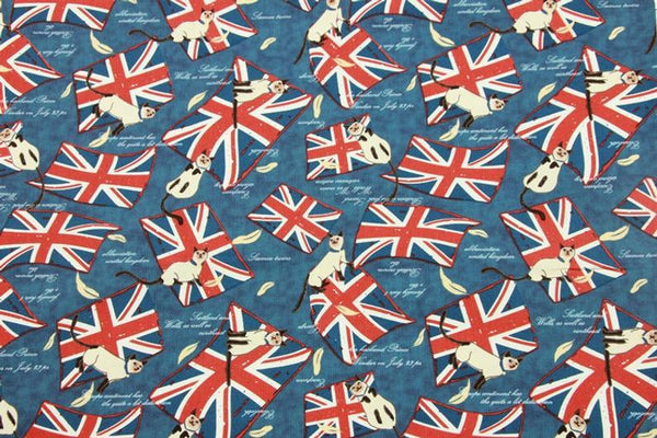 Union Jack and Cats! 1 Meter Quality Printed Cotton,  Fabrics by Yard, Fabric Yardage Floral Fabrics Cats Fabric - fabrics-top