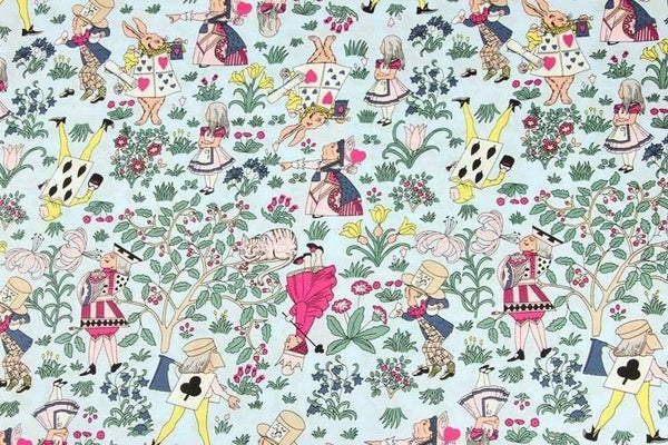 Alice's Adventures in Wonderland blue! 1 Meter Medium Printed Cotton Fabric, Fabric by Yard, Yardage Cotton Bag Fabrics Alice Poker