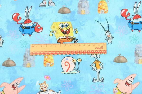 SpongeBob and Friends blue! 1 Yard Printed Cotton Fabric, Fabric by Yard, Yardage Fabrics, Children  Kids 2103 - fabrics-top