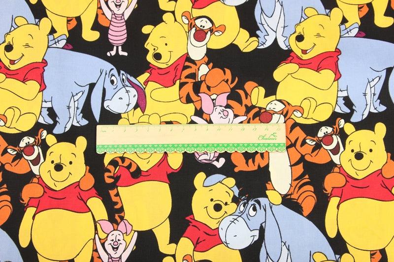 Winnie and Friends black! 1 Meter Printed Cotton Fabric, Fabric by Yard, Yardage Fabrics, Children  Kids - fabrics-top
