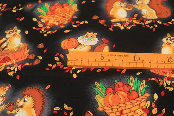 Autumn Animals! 1 Meter Medium Thickness Cotton Fabric, Fabric by Yard, Yardage Cotton Fabrics for Style Clothes, Bags Hedgehog squirrels - fabrics-top