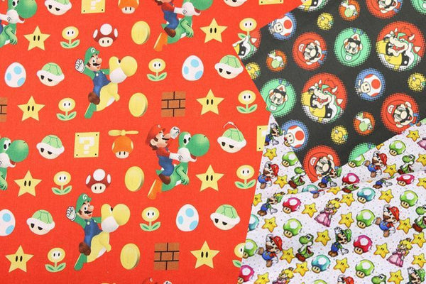 Super Mario and Friends Series 3 Colors! 1 Meter Top Quality Medium Thickness Plain Cotton Fabric, Fabric by Yard, Yardage Cotton 202011