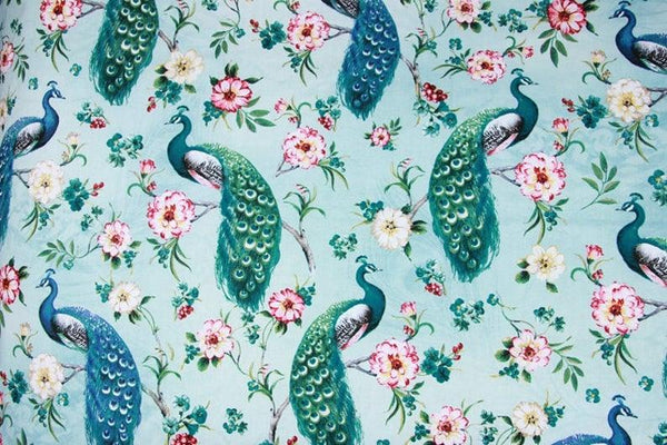 Peacock and Flowers! 1 Meters of Printed Plain Cotton Fabrics, Fabric by Yard, Yardage, Green Peacock, Bird, Textile