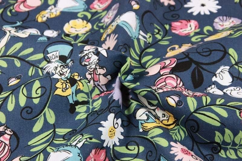 Alice in Wonderland blue! 1 Meter Printed Plain Cotton Fabric, Fabric by Yard, Yardage Cotton Bag Fabrics - fabrics-top