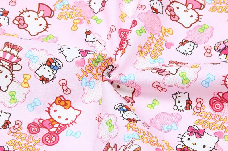 Hello Kitty with Bycycle pink! 1 Meter Printed Cotton Fabric, Fabric by Yard, Yardage Cotton Bag Fabrics, Children Fabrics, Kids, 2106 - fabrics-top