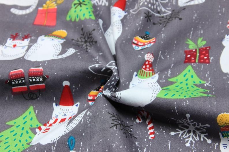 White Cat Christmas Gray! 1 Meter Medium Thickness Plain Cotton Fabric, Fabric by Yard, Yardage Cotton Fabrics for  Style Garments, Bags - fabrics-top