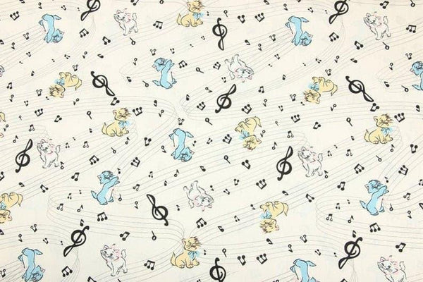 Marie Cat and Music! 1 Meter Printed Cotton Fabric, Fabric by Yard, Yardage Fabrics, Children  Kids