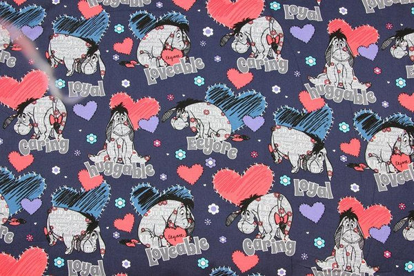 Hearts Eeyore blue ! 1 Meter Medium Thickness Cotton Fabric, Fabric by Yard, Yardage Cotton Fabrics for Style Clothes, Bags