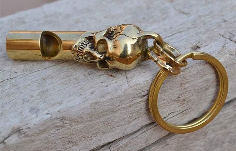 A Very Exquisite Brass Skull Whistle Accessory, Skull Pendant, Great for Leather Handworks or other Crafts, Brass Skulls SOS Whistle - fabrics-top