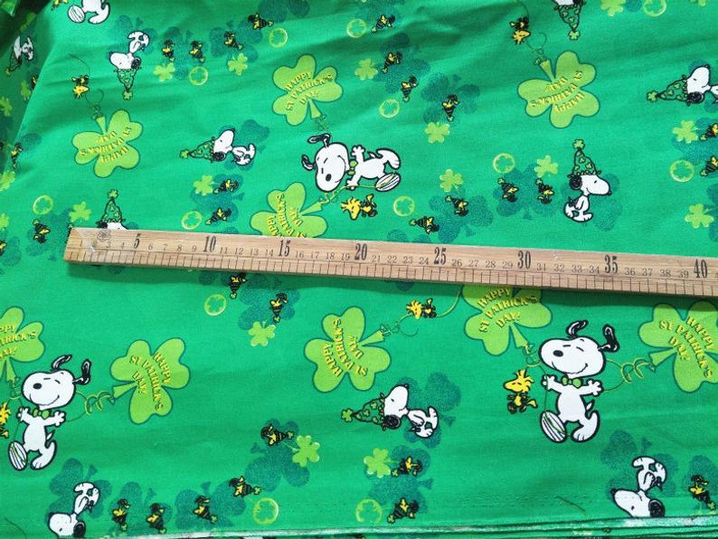 Lucky Snoopy with Shamrock Happy St Patrick's Day! 1 Meter Cotton Fabric, Fabric by Yard, Yardage Cotton Fabrics for  Style Garments, Bags - fabrics-top