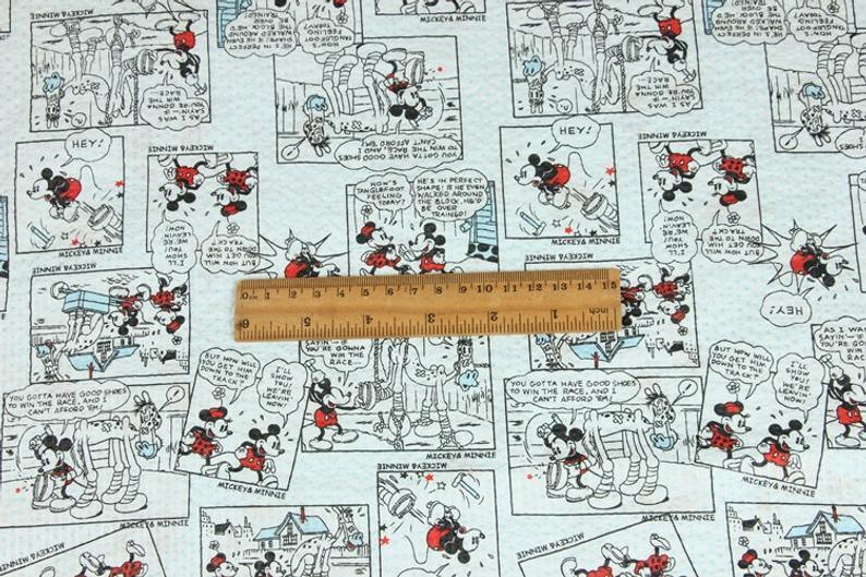 Mickey and Minnie Comics blue! 1 Meter Medium Thickness Seersucker Cotton Fabric, Fabric by Yard, Yardage Fabrics for Shirts, Summer Fabrics - fabrics-top