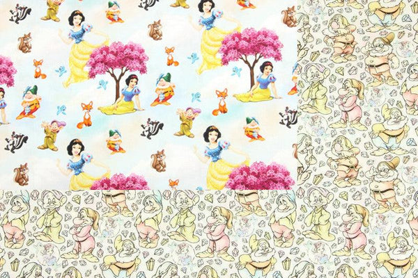 The Seven Dwarfs! 1 Meter Quality Printed Cotton Fabric, Fabric by Yard, Yardage Cotton Bag Fabrics Snow White