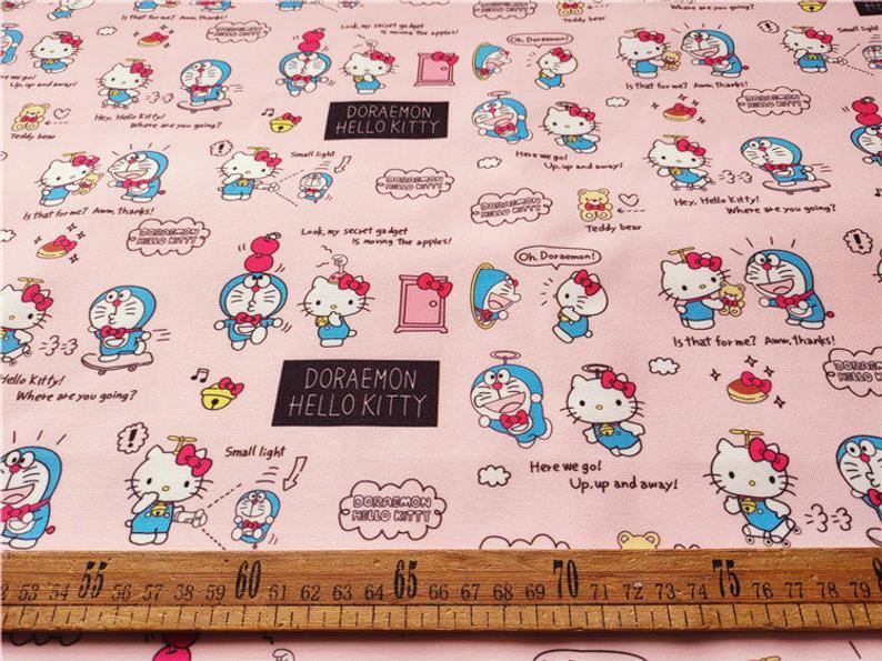 Hello Kitty Collection polyester Series! 1 Yard Stiff Polyester Twill Fabric by Yard, Yardage Polyester Canvas Fabrics Bags Kids Children - fabrics-top