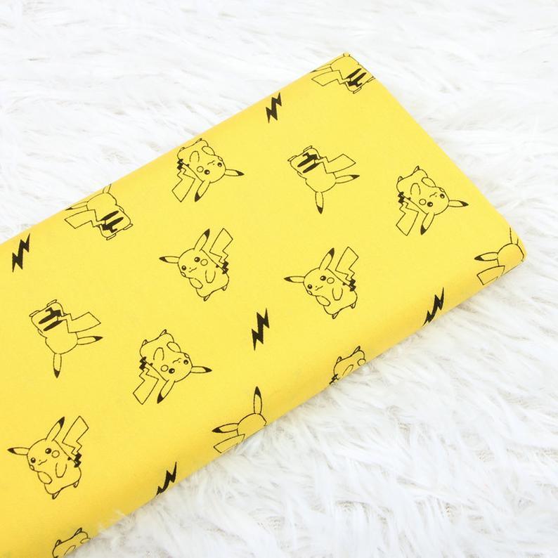 Pikachu Pocket Monster yellow! 1 Yard Light weight Thickness Plain Cotton Fabric, Fabric by Yard, Yardage Cotton Fabrics for  Style Japanese - fabrics-top