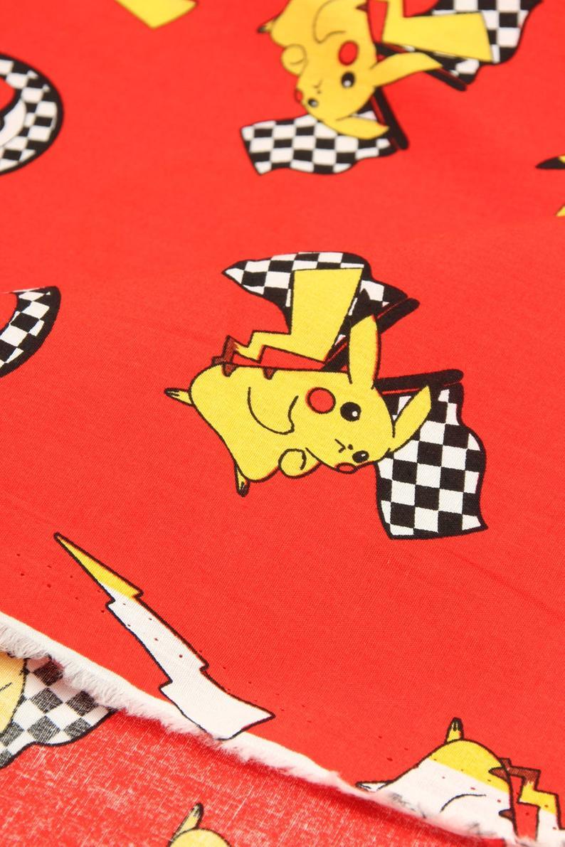 Pikachu Pocket Monster red! 1 Yard Medium Thickness Plain Cotton Fabric, Fabric by Yard, Yardage Cotton Fabrics for  Style Japanese - fabrics-top