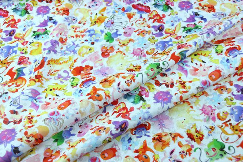 Pikachu Pocket Monster Series 3 Black! 1 Yard Medium Thickness Plain Cotton Fabric, Fabric by Yard, Yardage Cotton Fabrics Style Japanese - fabrics-top