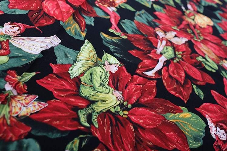 Fairy Children on Flowers! Quality Printed Cotton Fabrics by Yard, Fabric Yardage Floral Fabrics - fabrics-top