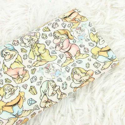 The Seven Dwarfs! 1 Meter Quality Printed Cotton Fabric, Fabric by Yard, Yardage Cotton Bag Fabrics Snow White - fabrics-top