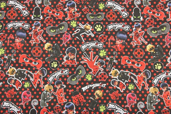 Miraculous Ladybug red dots! 1 Meter Printed Cotton Fabric, Fabric by Yard, Yardage Fabrics, Children  Kids