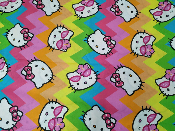 Hello Kitty Colorful Chevron! 1 Meter Printed Cotton Fabric, Fabric by Yard, Yardage Cotton Bag Fabrics, Children Fabrics, Kids, Japanese - fabrics-top