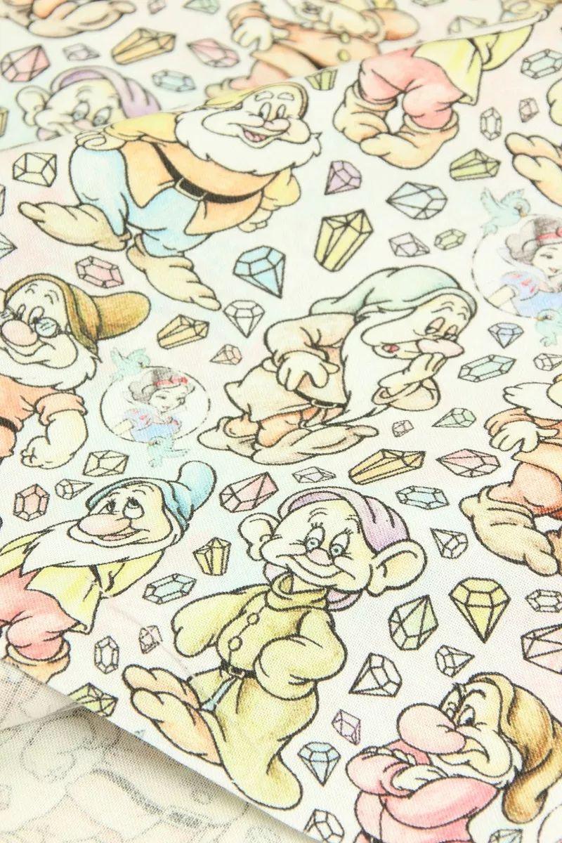 The Seven Dwarfs! 1 Meter Quality Printed Cotton Fabric, Fabric by Yard, Yardage Cotton Bag Fabrics Snow White - fabrics-top