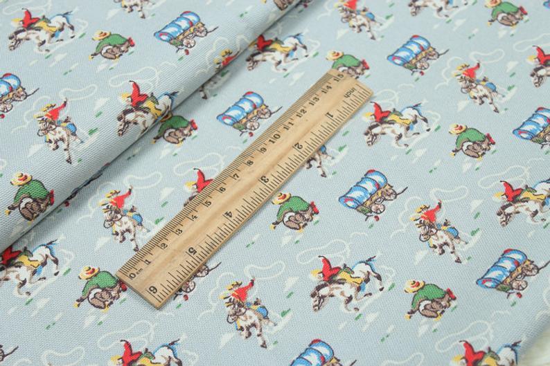 Cowboy Blue! 1 Meter Stiff Cotton Toile Fabric, Fabric by Yard, Yardage Cotton Canvas Fabrics for Bags English Retro Stagecoach Western - fabrics-top