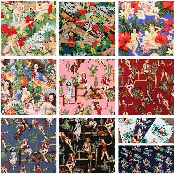 Retro Pin-up Collection! Quality Printed Cotton Fabrics by Yard, Fabric Yardage Frida Mexican Alexander Henry Fabrics