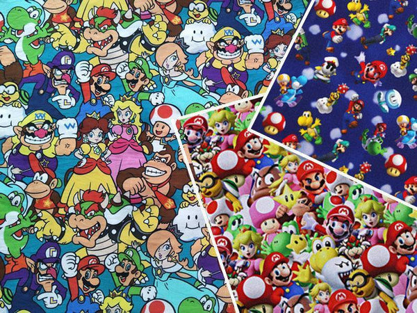 Super Mario and Friends! 1 Meter Top Quality Medium Thickness Plain Cotton Fabric, Fabric by Yard, Yardage Cotton Fabrics for  Style Garment