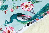 Peacock and Flowers! 1 Meters of Printed Plain Cotton Fabrics, Fabric by Yard, Yardage, Green Peacock, Bird, Textile - fabrics-top