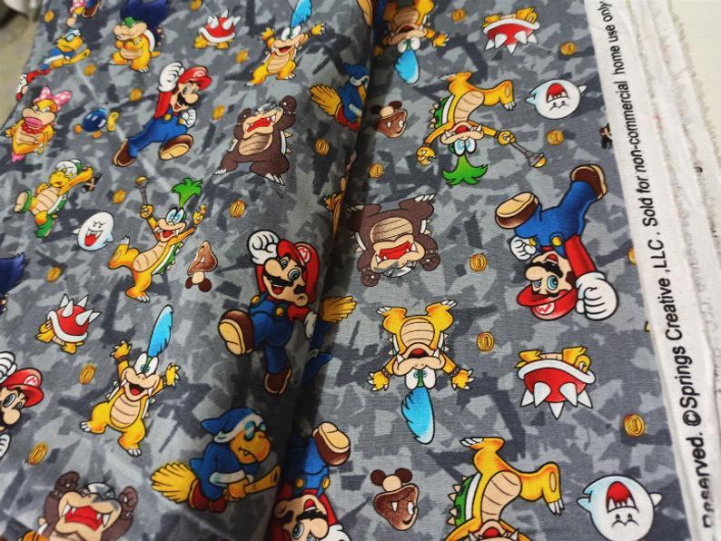 Super Mario and Monsters gray! 1 Meter Quality Medium Thickness Plain Cotton Fabric, Fabric by Yard, Yardage Cotton 202011 - fabrics-top