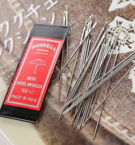 India Made Umbrella Sewing Needles, Super Long Needles, For Very Thick Stuff, 3.5'' inch,8.9cm length, 25 needles in each package