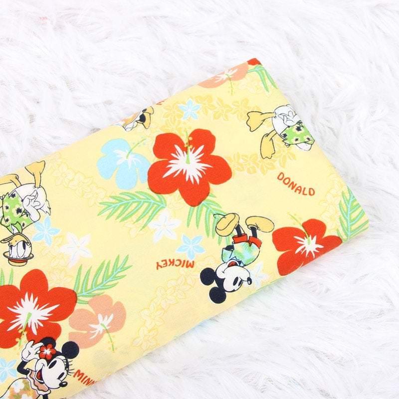 Mickey and Donald on Vacation yellow Hawaii! 1 Meter Medium Cotton Fabric, Fabric by Yard, Yardage Cotton Fabrics for  Style Garments, Bags - fabrics-top