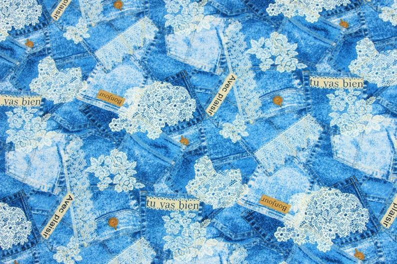 Jeans and Lace! 1 Meter Heavy Thick Cotton Fabric, Fabric by Yard, Yardage Cotton Fabrics for Style Clothes, Shirt Bags - fabrics-top