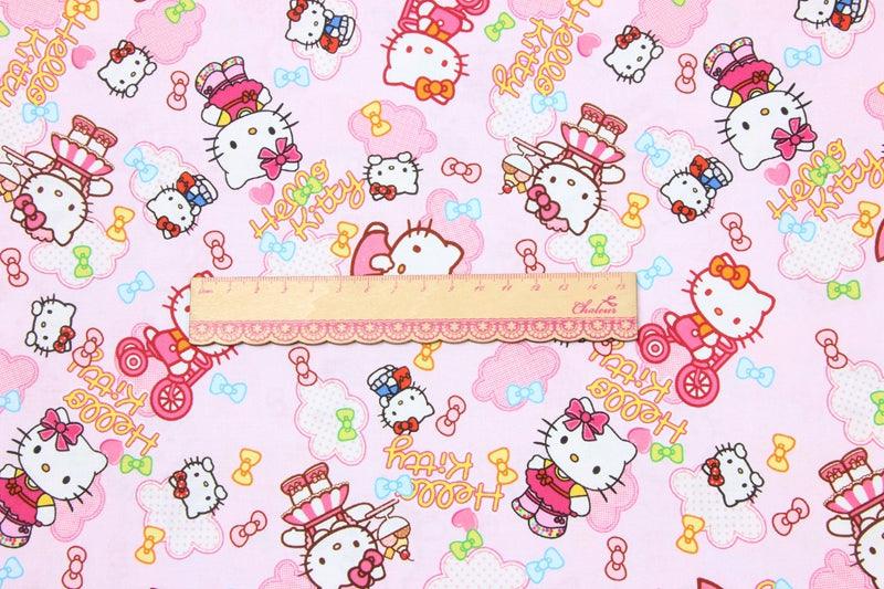 Hello Kitty with Bycycle pink! 1 Meter Printed Cotton Fabric, Fabric by Yard, Yardage Cotton Bag Fabrics, Children Fabrics, Kids, 2106 - fabrics-top