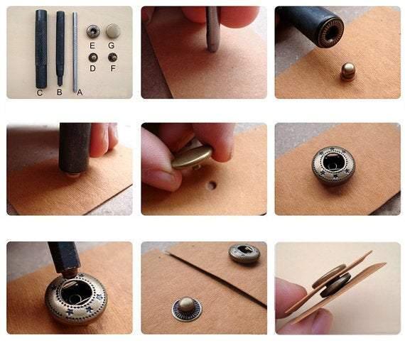 10 sets of Pure Brass 633/655/831/201 Snap Buttons, 1.0cm, 1.2cm,1.5cm, Pure Brass, For Leather Bags, Belt. - fabrics-top
