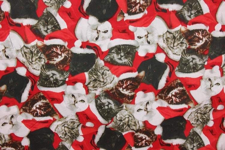 Cats Christmas Red! 1 Meter Medium Thickness Plain Cotton Fabric, Fabric by Yard, Yardage Cotton Fabrics for  Style Garments, Bags