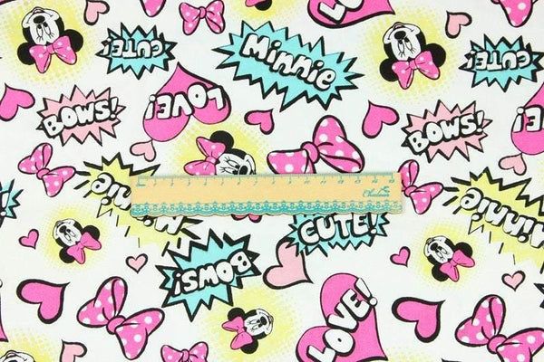 Minnie Love white! 1 Meter Stiff Cotton Twill Fabric, Fabric by Yard, Yardage Cotton Fabrics for Bags Style Mickey Mouse - fabrics-top
