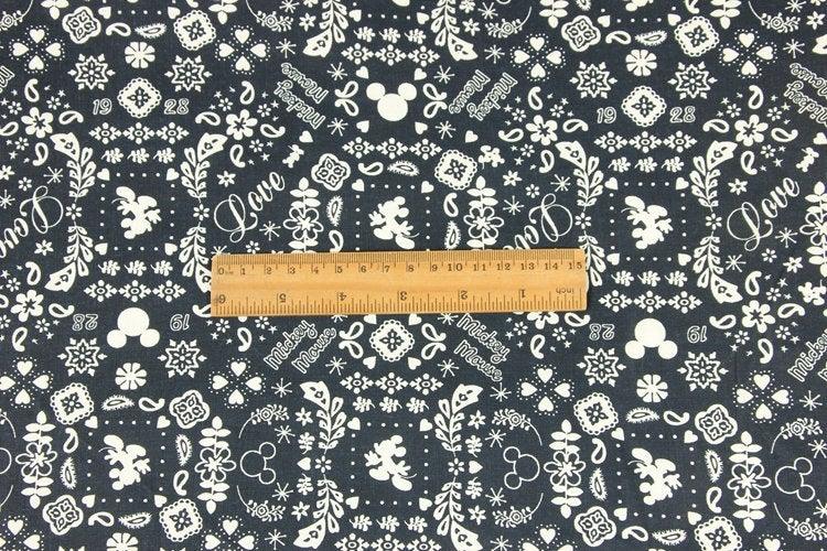 Folkloric Mickey Small Paisley navy! 1 Meter Medium Cotton Fabric, Fabric by Yard, Yardage Cotton Fabrics for Style Garments, Bags - fabrics-top