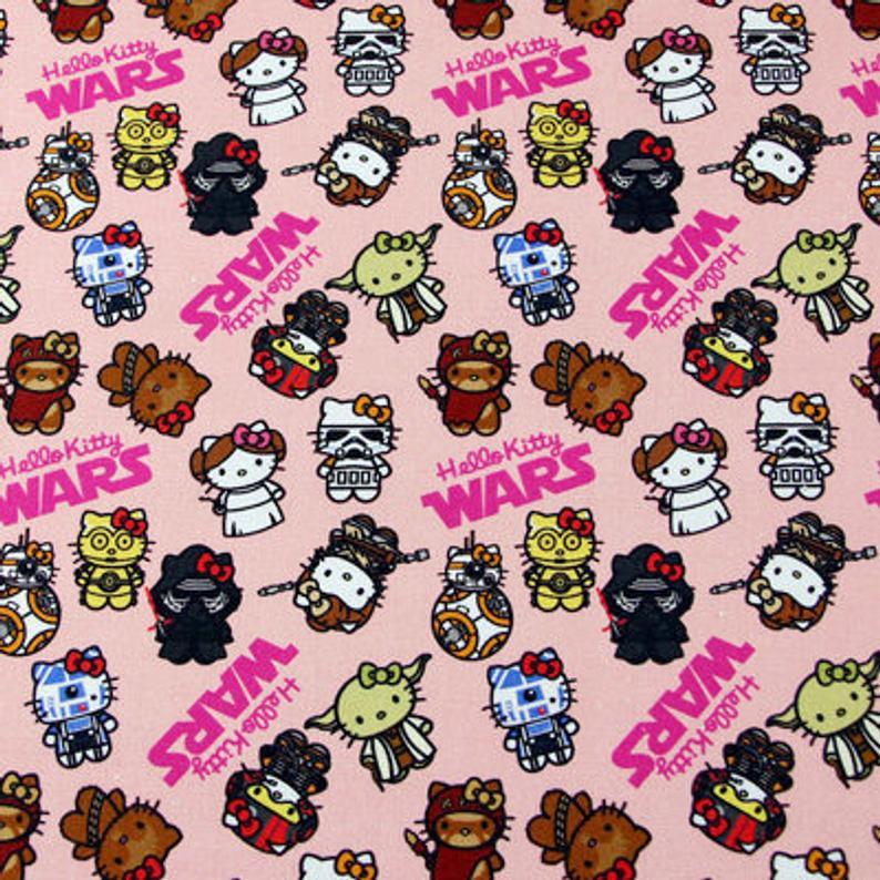 Hello Kitty x Star Wars! 1 Meter Printed Cotton Fabric, Fabric by Yard, Yardage Cotton Bag Fabrics, Children Fabrics, Kids, Japanese - fabrics-top