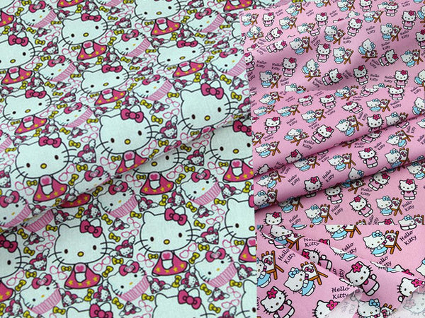 Hello Kitty 2 Colors! 1 Meter Printed Cotton Fabric, Fabric by Yard, Yardage Cotton Bag Fabrics, Children Fabrics,Japanese 202102