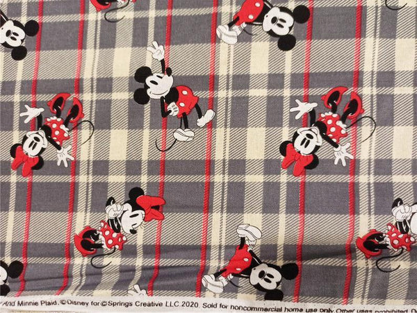 Mickey and Minnie gray Plaid! 1 Meter Medium Thickness Cotton Fabric, Fabric by Yard, Yardage Cotton Fabrics for  Style Garments, Bags