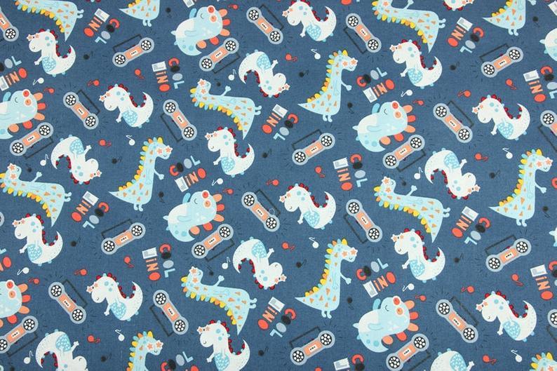 Sale! Cool Dino 2 Colors! 1 Meter Medium Thickness Cotton Fabric, Fabric by Yard, Yardage Cotton Fabrics for Style Clothes, Bags