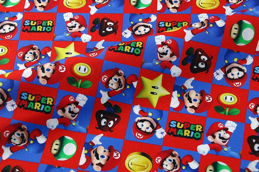 Super_Mario red-blue Checks ! 1 Meter Medium weight  Plain Cotton Fabric, Fabric by Yard, Yardage Cotton Fabrics 2104