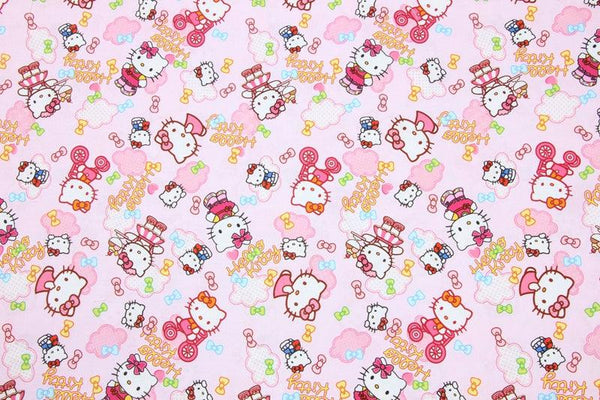 Hello Kitty with Bycycle pink! 1 Meter Printed Cotton Fabric, Fabric by Yard, Yardage Cotton Bag Fabrics, Children Fabrics, Kids, 2106