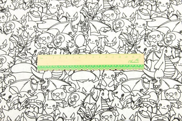 Pikachu Pocket Monster in Black and White! 1 Yard Medium Thickness Plain Cotton Fabric, Fabric by Yard, Yardage Cotton Fabrics for Japanese - fabrics-top