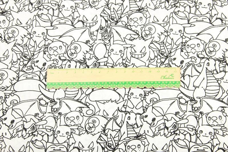 Pikachu Pocket Monster in Black and White! 1 Yard Medium Thickness Plain Cotton Fabric, Fabric by Yard, Yardage Cotton Fabrics for Japanese - fabrics-top