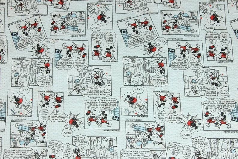 Mickey and Minnie Comics blue! 1 Meter Medium Thickness Seersucker Cotton Fabric, Fabric by Yard, Yardage Fabrics for Shirts, Summer Fabrics - fabrics-top