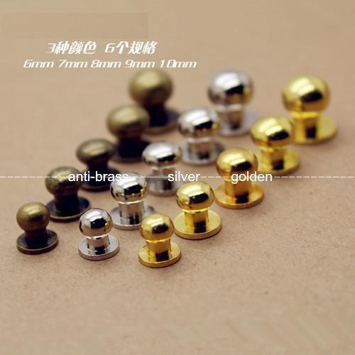 10sets Plated Button Head Studs Screwbacks Leather craft, Golden, silver and Anti-brass, 6mm, 7mm, 8mm, 9mm, 10mm Available