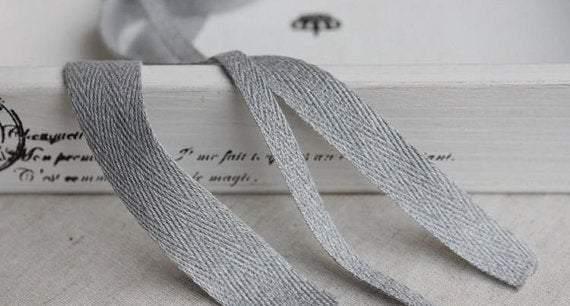 6 Yards of Silver Grey Herringbone Ribbon, 100% Natural Cotton, 6 Yards, 3 width available, Zakka Style