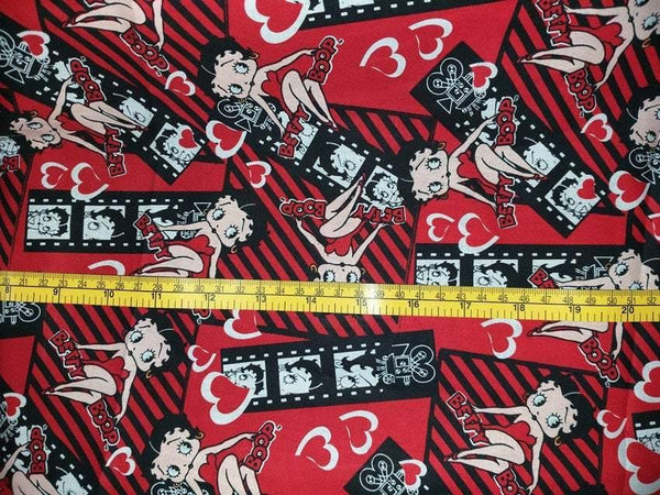 Betty Red Hearts! Betty Boop, 1 Meter Medium Thickness Cotton Fabric, Fabric by Yard, Yardage Cotton Fabrics for Style Clothes  Bags - fabrics-top
